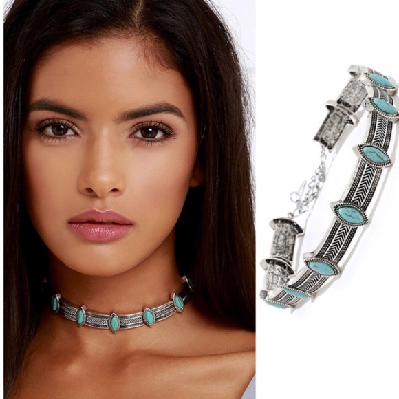 TURQUOISE & SILVER🦋CHOKER STATEMENT NECKLACE - Picture 2 of 5